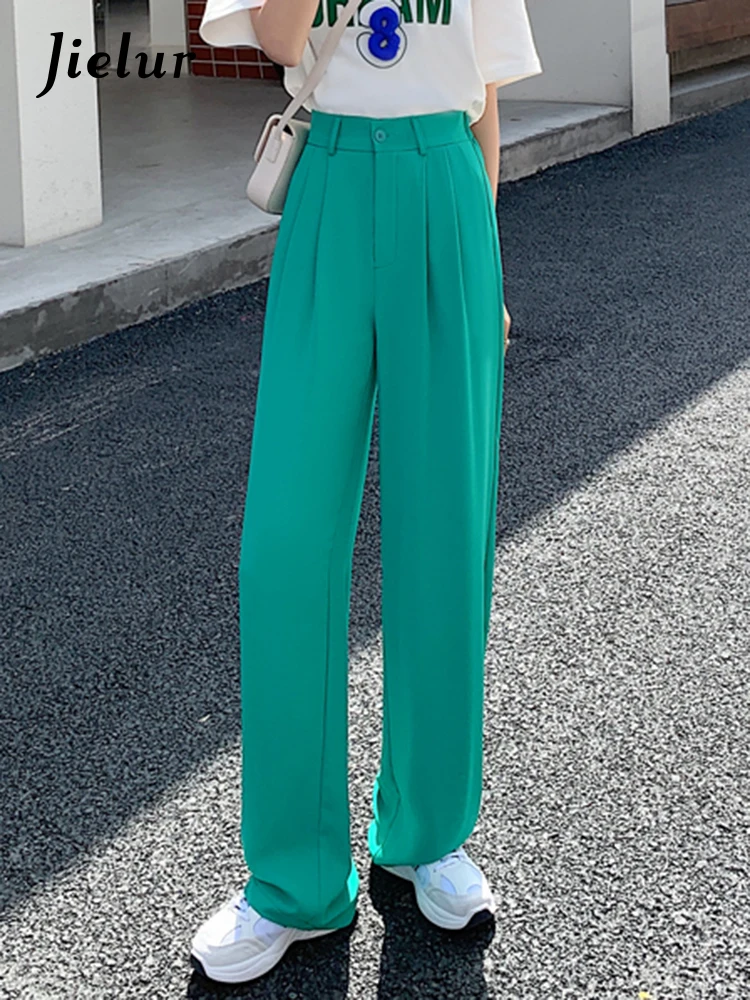 

Jielur Rose Red Blue Wide-leg Pants Female Summer Thin High Waist Suit Women's Pants Loose Casual Office Lady Trousers XS-XL