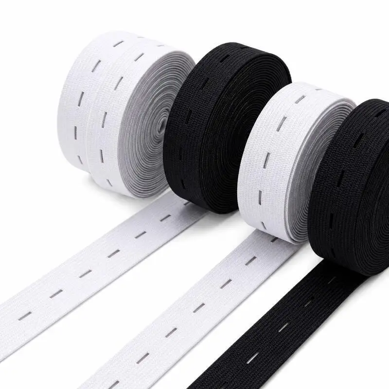 Adjustable Elastic Band for Sewing – 5 Meters, White & Black, Buttonhole Feature