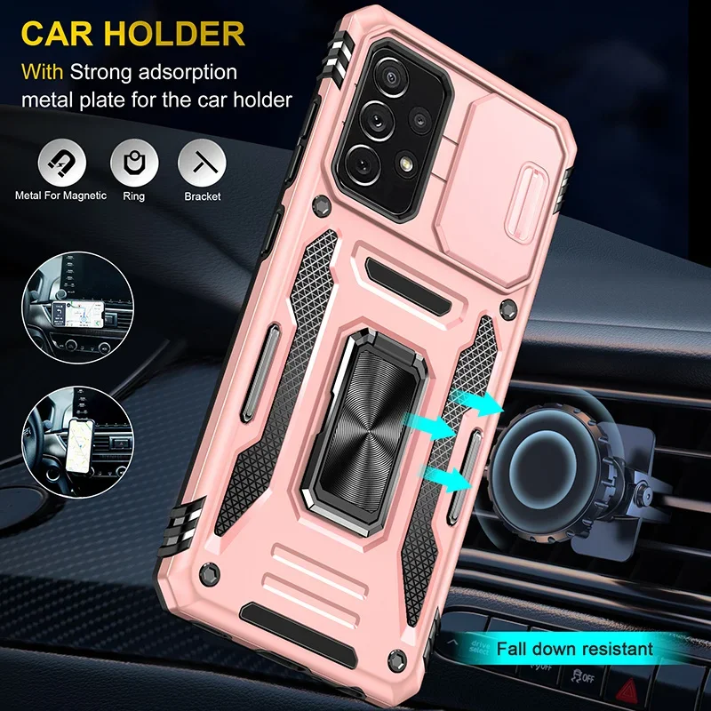 Magnetic Holder Armor Case with Slide Camera Lens Cover