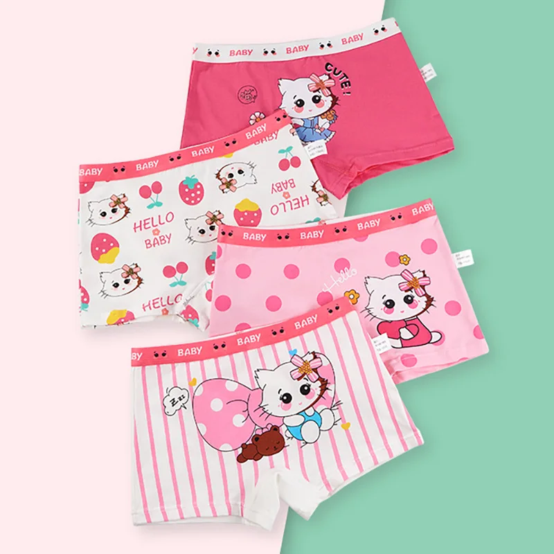 Girls Underwear Kids Toddler Cute Cartoon Letter Shorts Cotton Briefs 4Pcs  Panties Purple L