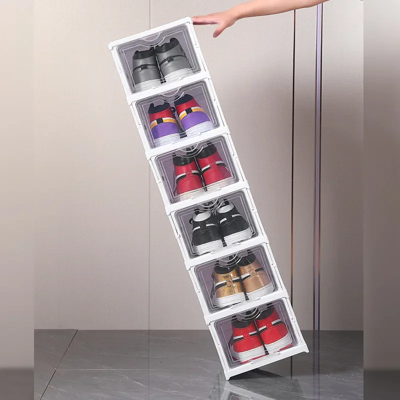 

Shoes Box Foldable Transparent Sneaker Shoe Storage Organizers Box Stackable Dustproof High-top Cabinet Folding Shoe Rack Shelf