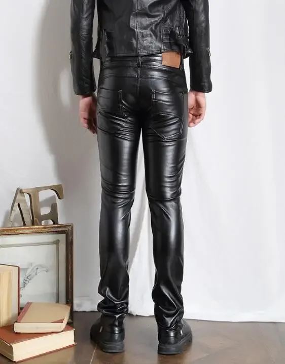 Description Picture 6 of itemAutumn Winter Men's Leather Pants Slim Pencil Pants Men's PU Leather Trousers Men's Casual Pants