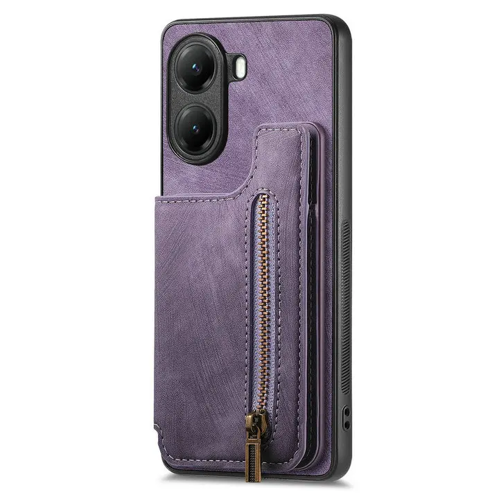 Elegant Zipper Wallet Leather Phone Case with Magnetic Closure