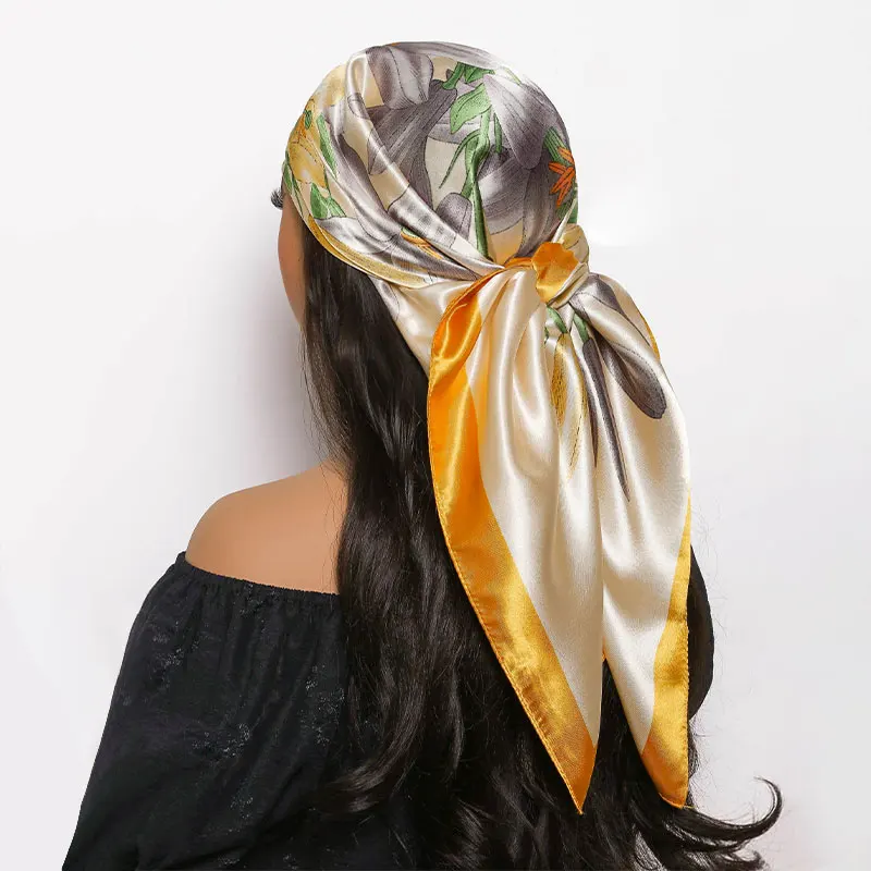 New Brand Print Headband Scarf Women Fashion 90*90cm Silk Satin Hijab Bandana Neckerhicef Sun Protection Shawl Wrap Headscarf