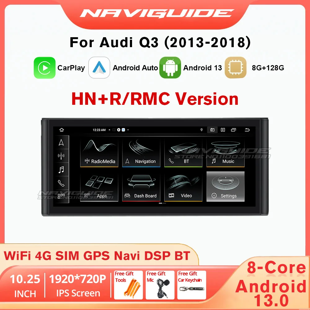 

NAVIGUIDE 10.25'' Android 13.0 Carplay Screen For Audi Q3 2013-2018 Car Radio Multimedia Player Auto Headunit Bluetooth GPS DSP