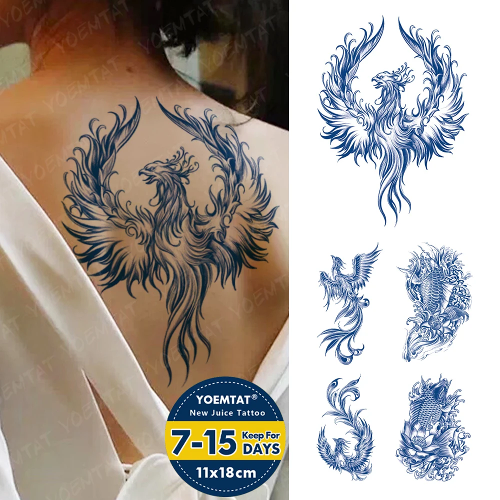 

Juice Ink Lasting Waterproof Temporary Tattoo Sticker Japanese Phoenix Flame Genipin Herbal Body Art Fake Tatoo Men Women Arm