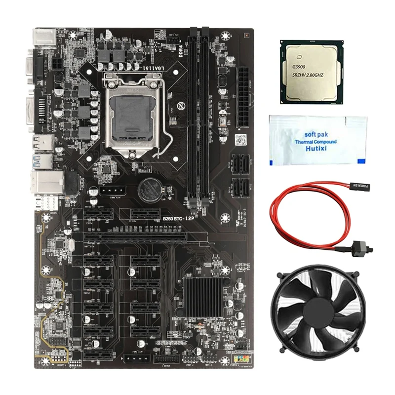 gaming pc motherboard cheap B250 BTC Mining Motherboard With G3900 CPU+Fan+Thermal Grease+Switch Cable 12 PCIE To USB Slot LGA1151 DDR4 RAM SATA3.0 motherboard