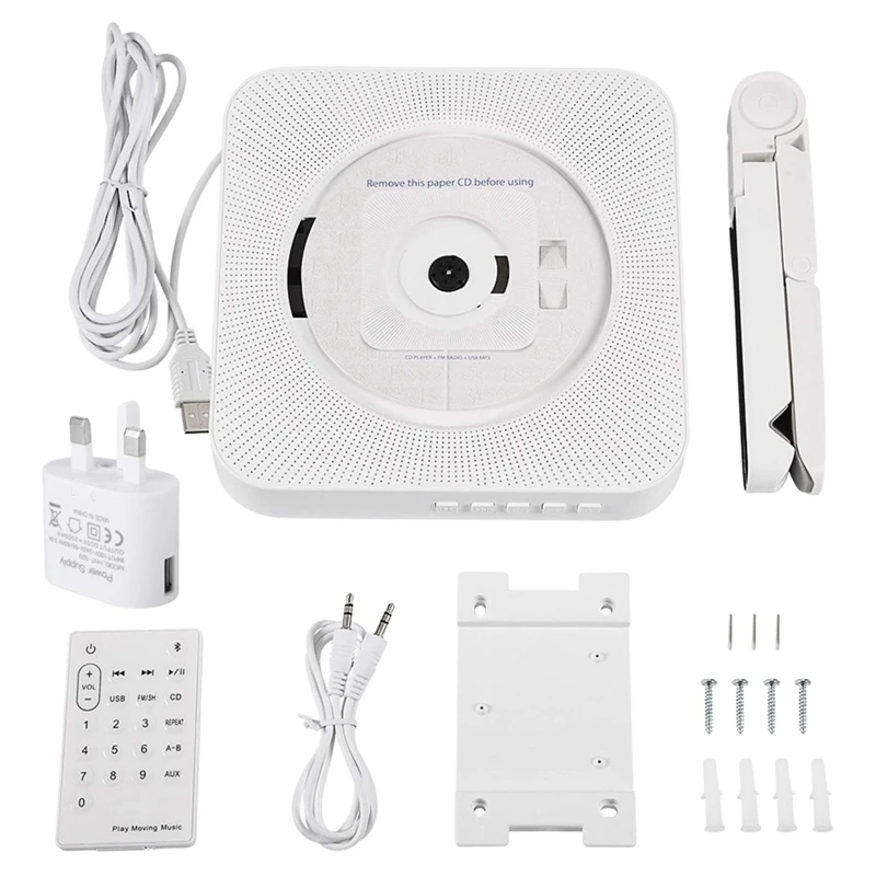 Lettore Cd, Con Altoparlanti Hifi Integrati Montabili A Parete Bluetooth Lettore Mp3 Cd Stereo Con Cavo Audio Maschio Da 3.5Mm Spina Europea