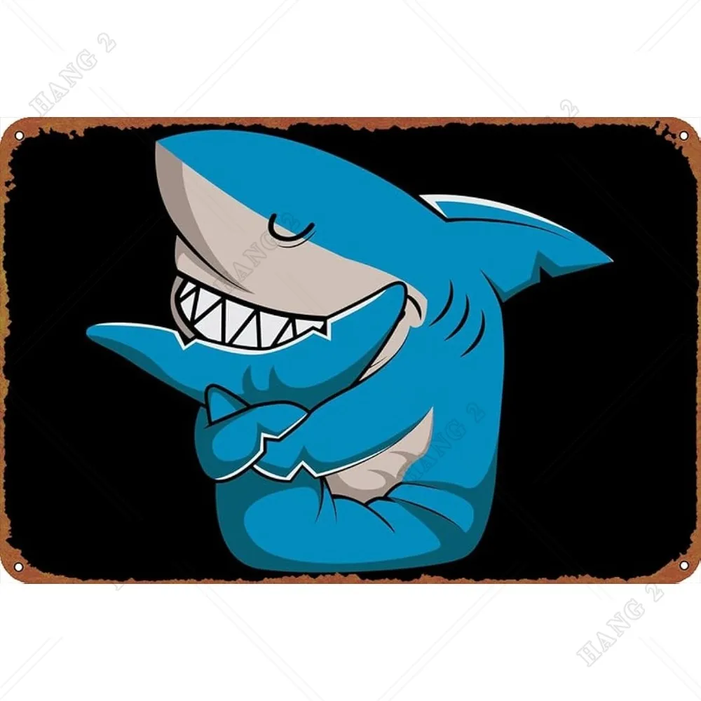 Funny Shark Animal Black Poster Metal Tin Sign Cute Cat Hug Coffee Pink Retro Wall Decor Per Casa, Strada, Cancello, Bar, Club