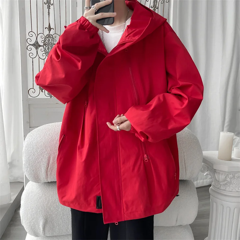 2023 New Men's Jacket Hong Kong Style Fashion Loose Large Size Zipper Hooded Cardigan Jacket with zipper for men