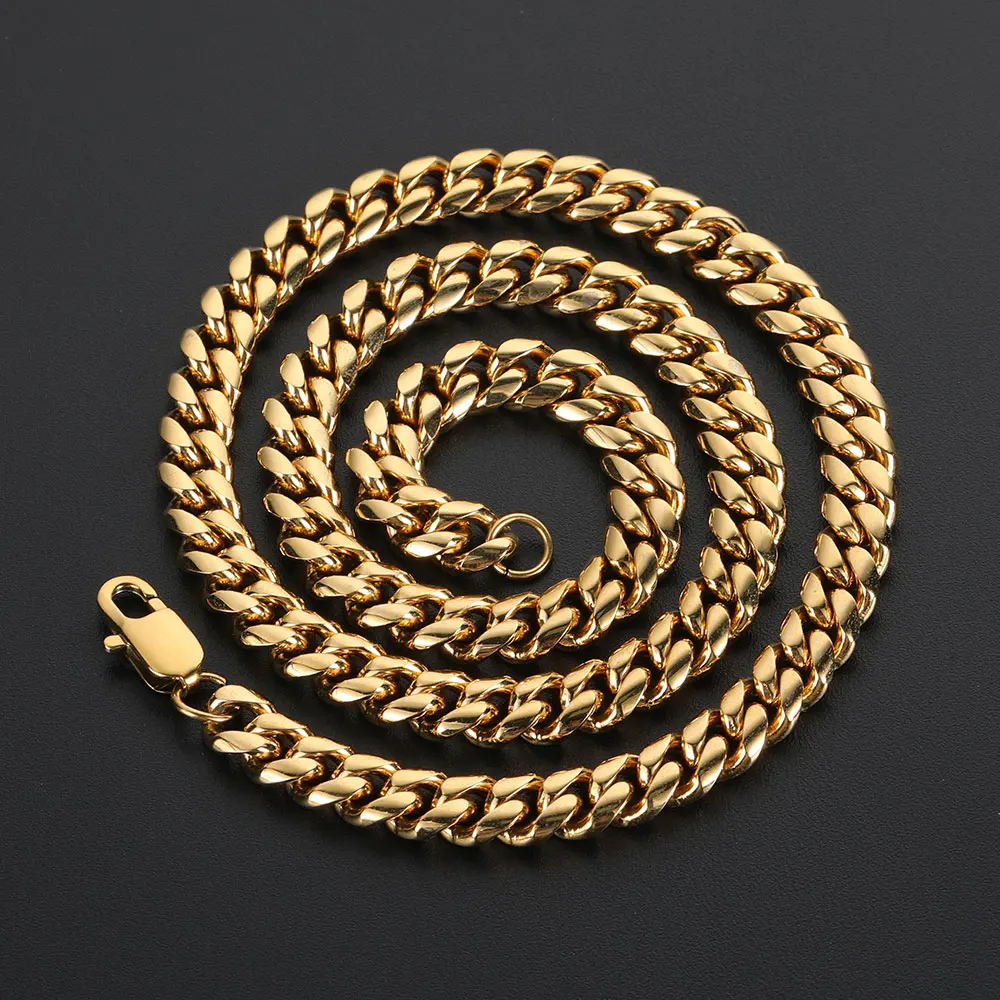 【60cm】【50cm】【10mm】【18K刻印あり】【Miami Cuban】 6/8/10mm Hip Hop Cuban Link Chain Necklace Jewelry 18k Gold