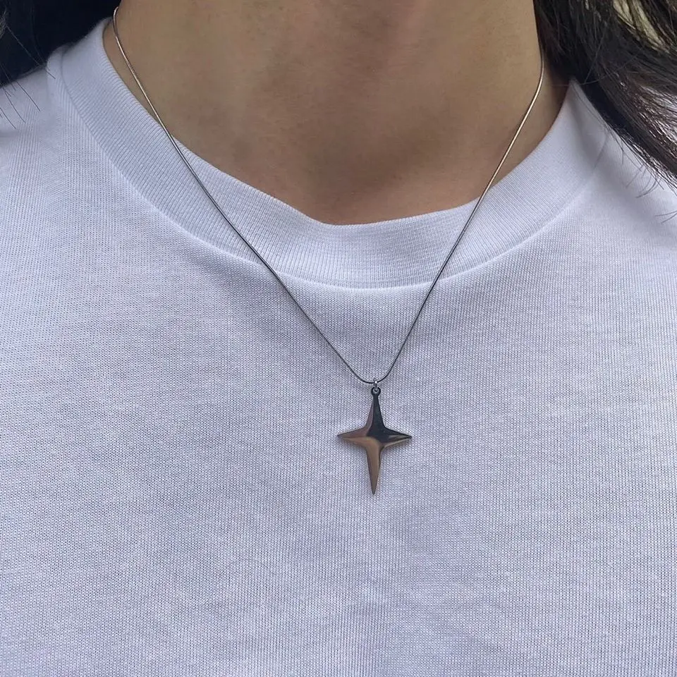 Andelaisi Collana Girocollo Bohémien Con Ciondolo Stella Pentagramma Nera - Lunghezza Regolabile 36+5 Cm - Donna
