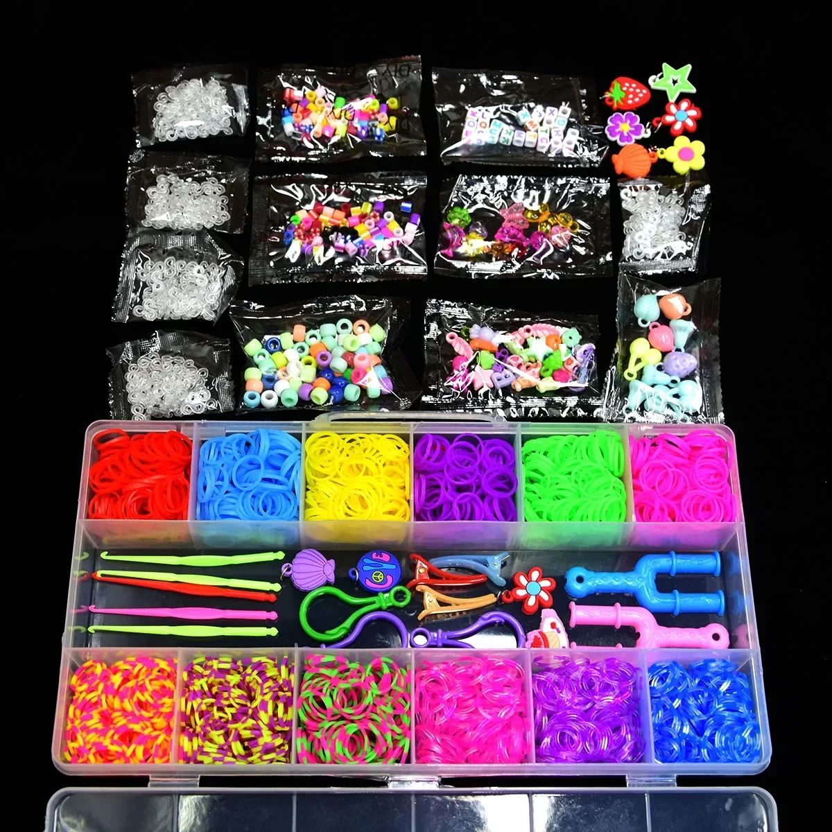 Colorful Rubber Loom Bands Elastic DIY Set Box Girls Gift Weaving Bracelet Tool Kit Kids Toys for Children 7 8 10 Years 1800pcs loom band weaver kit loom band kit rubber band bracelet kit jewellery making kit friendship bracelet making kit