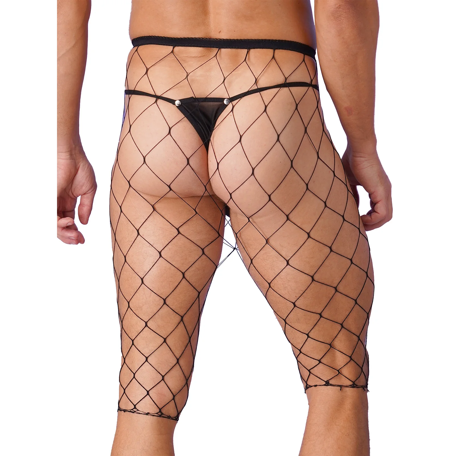 Mens Fishnet Mesh See-through High Waist Knee Length Stretchy Leggings for Pool Party Rave Nightclub Nightwear men underwear,men leggings