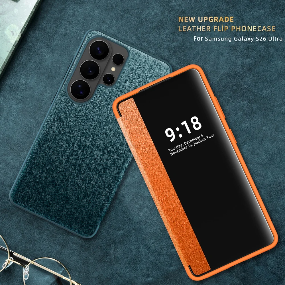 Leather Smart Flip Cover with Screen Protector - Shockproof Silicone Case