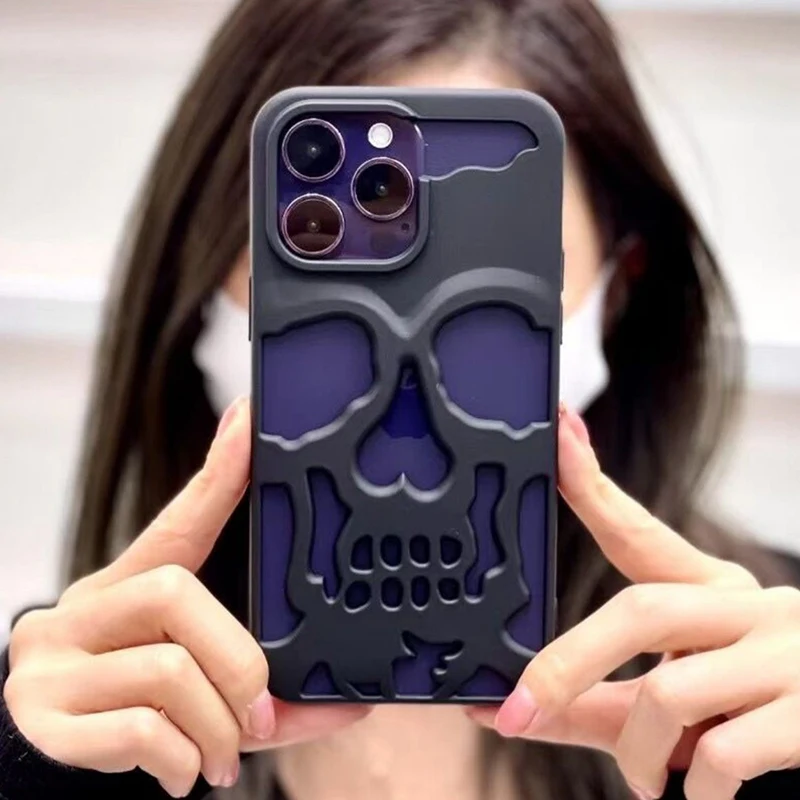 Plating 3D Metallic Paint Hollow Out Cool Skull Phone Case For