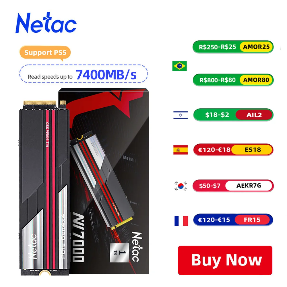  Netac M2 SSD 1tb SSD M.2 NVME Hard Disk PCIe 4.0x4 HD 1TB M2 2280 Internal Solid State Drive with Heat Sink for PC Computer PS5 