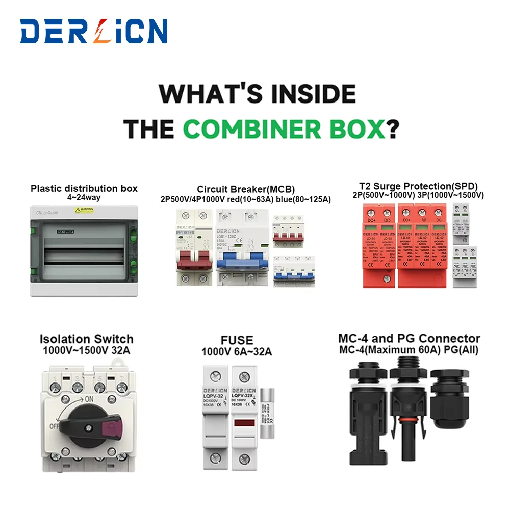 태양광 콤바이너 박스 DC 솔라 500V 2스트링 2인 2아웃 퓨즈 MCB SPD 방수 박스 IP65 야외 태양광 시스템용