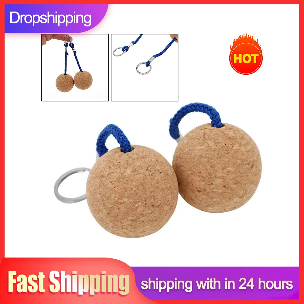 2Pcs 50mm Floating Cork Ball Key Ring Sailing Boat Float Buoyant Rope Ultraweight Wooden Keychain Keyring Kayak Accessories 2pcs 304 stainless steel m6 ring silver cable wire rope clamp cable thimble for 6mm wire rigging fixing hardware