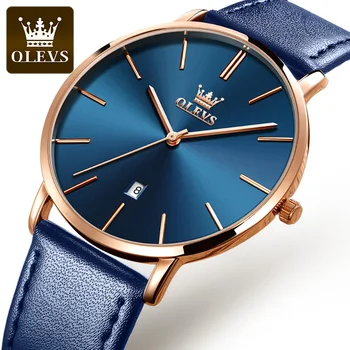 New In OLEVS Quartz Watch for Men Ultra Thin 6.5mm Minimalist Waterproof Date Bussiness Watch Fashion Leather Strap Men's Watch