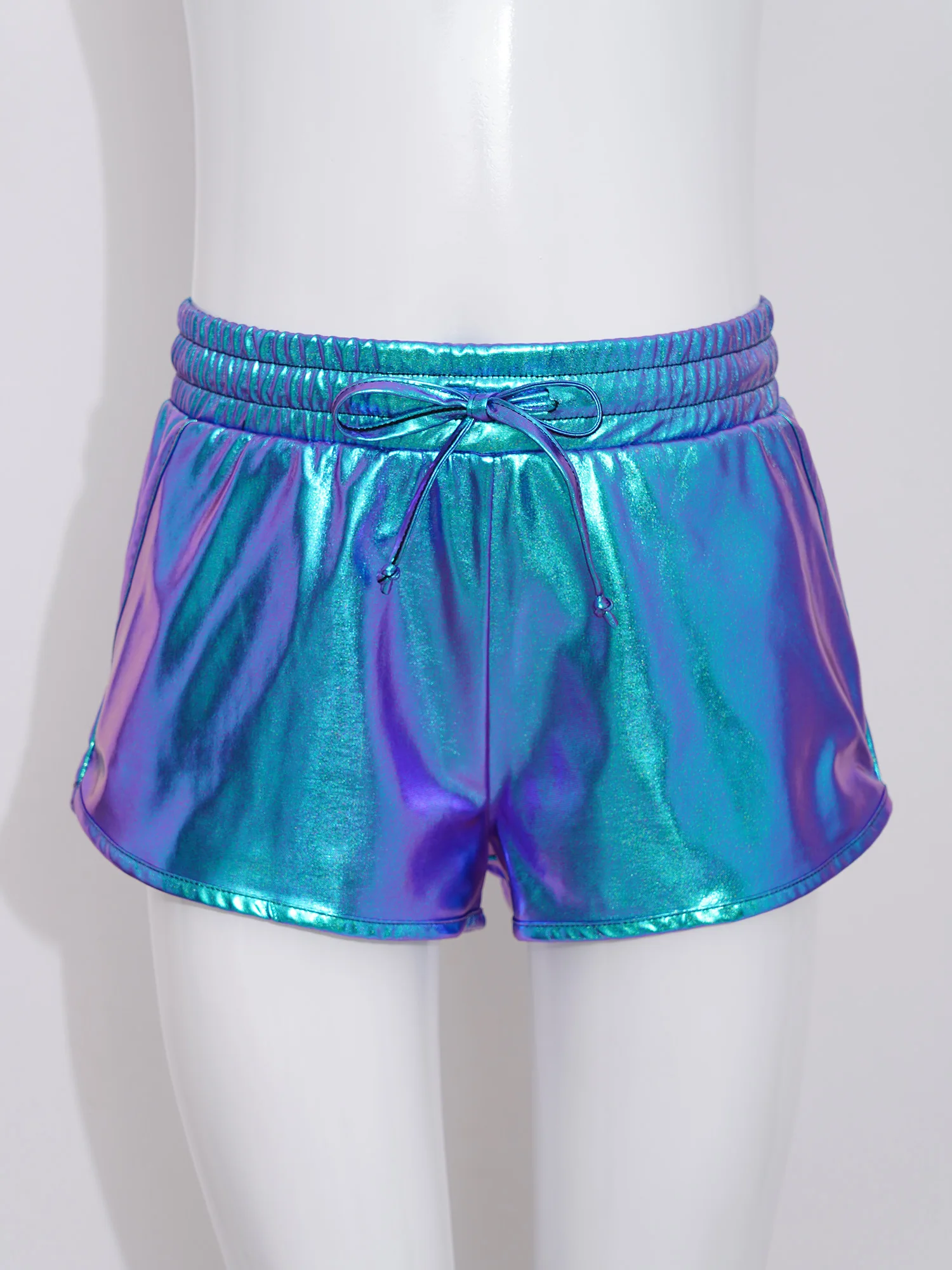 Metallisch glänzende Hip-Hop-Jazz-Tanz-Shorts für Mädchen, Kordelzug, elastischer Bund, Hotpants für Schule, Show, Cheerleading-Auftritt – Detail 23