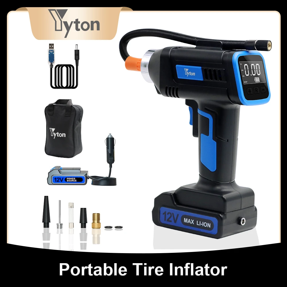 Yyton Tire Inflator Portable Tire Inflator with Pressure Gauge&Led