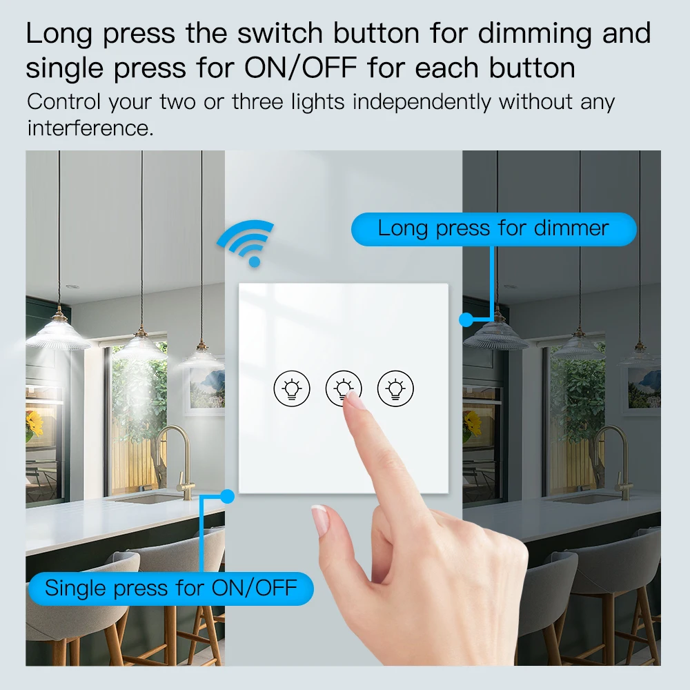 Moes WiFi Light Dimmer Switch brightness Wireless Control Smart Life/Tuya APP Light Mode 1/2/3 Gang EU smart switch,smart light switch