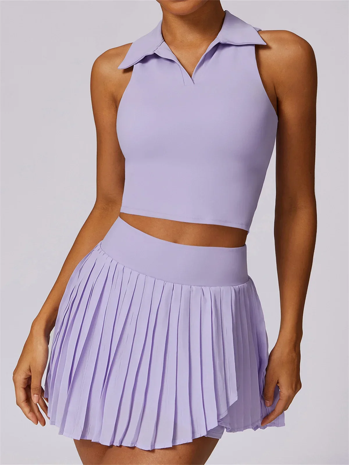 Sports Suit Outdoor Breathable Golf Tennis Women Turn Down Collar Sleeveless Top Short 2 in 1 Skirt Running Fitness