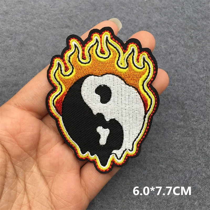 Flame Skull Embroidered Punk Patch