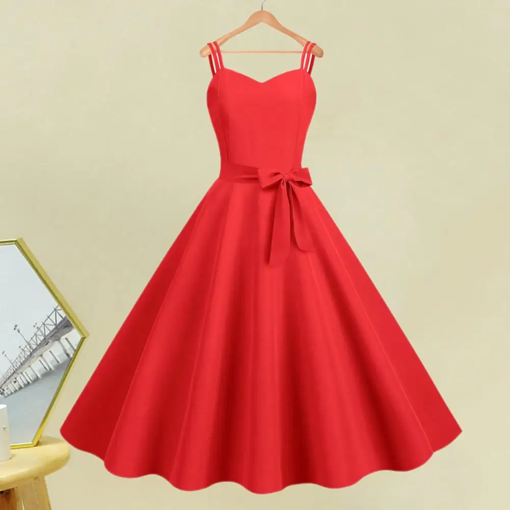 

Party Dress Cocktail Dress Elegant Vintage A-line Midi Dress with Backless Design Spaghetti Straps Bow Decor for Prom Cocktail