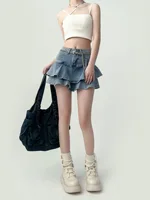 Spice Girls Denim Skirt Anti-Slip Double Denim Skirt Women's Stretch High-Waisted Slimming A-Line Cake Skirt - Image 3