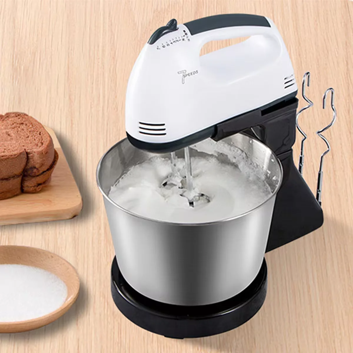 1PC-Electric egg beater, household electric handheld mixer, automatic desktop egg beater with bucket and noodle machine 2