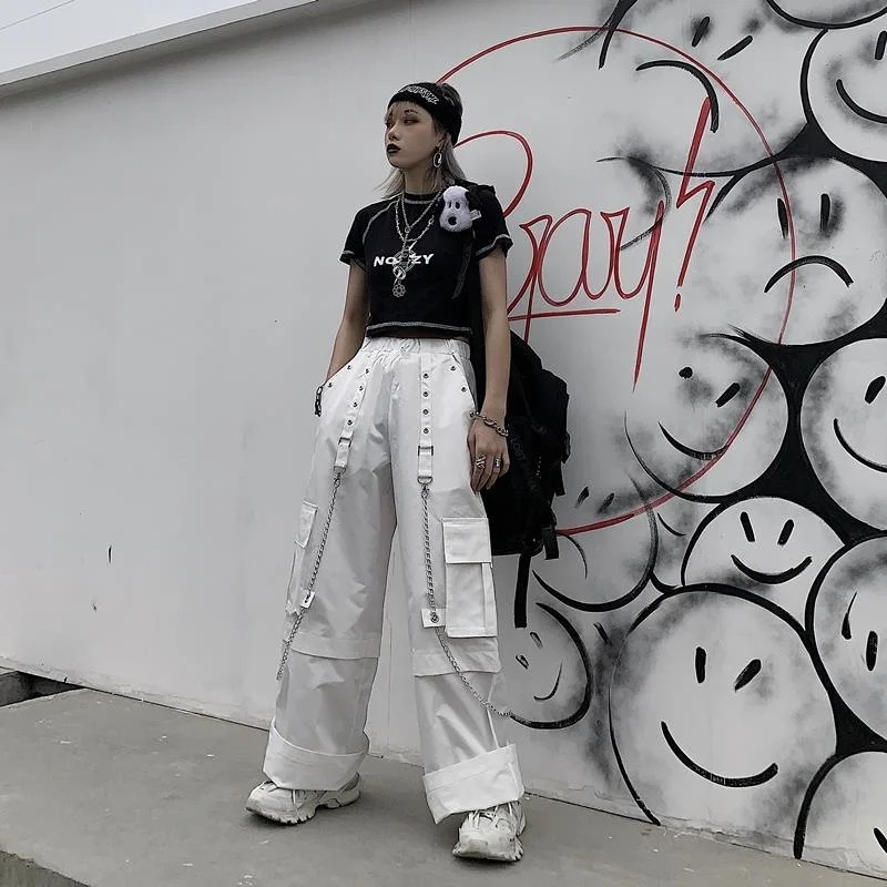 Streetwear White Wide Leg Women Pants Casual Loose High Waist Baggy Pants Harajuku Hip-Pop Sweatpants Pantalon Cargo Femme baggy jeans