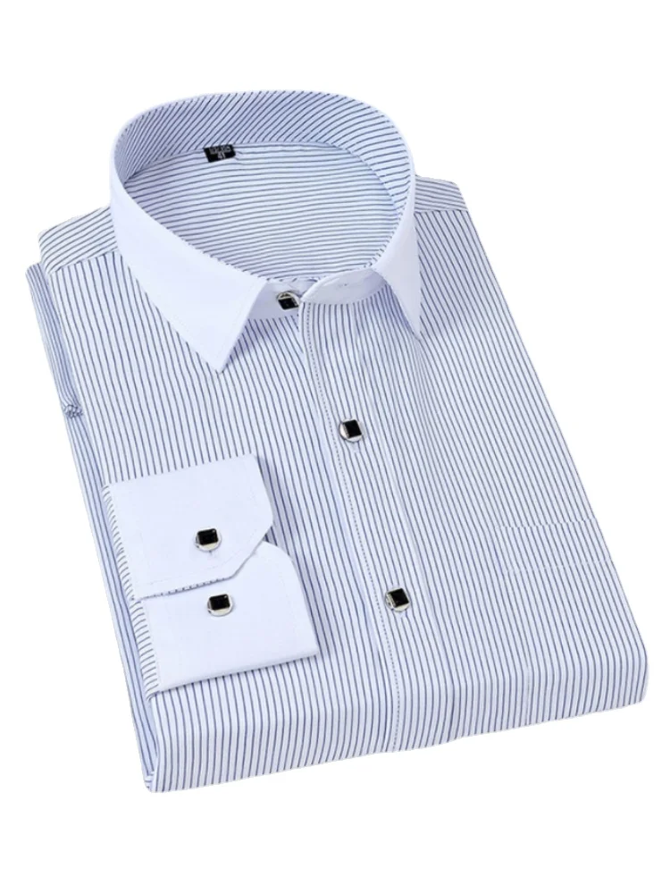 White-Pinstripe-Formal-Shirt-Men-s-Long-Sleeve-Thin-Non-Ironing ...