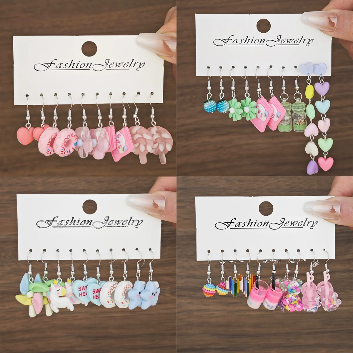 

Small Fresh Colored Resin Animal Pendant Earrings, 5 Pair Set, Sweet and Cute Flower Butterfly Milk Tea Earrings, Female