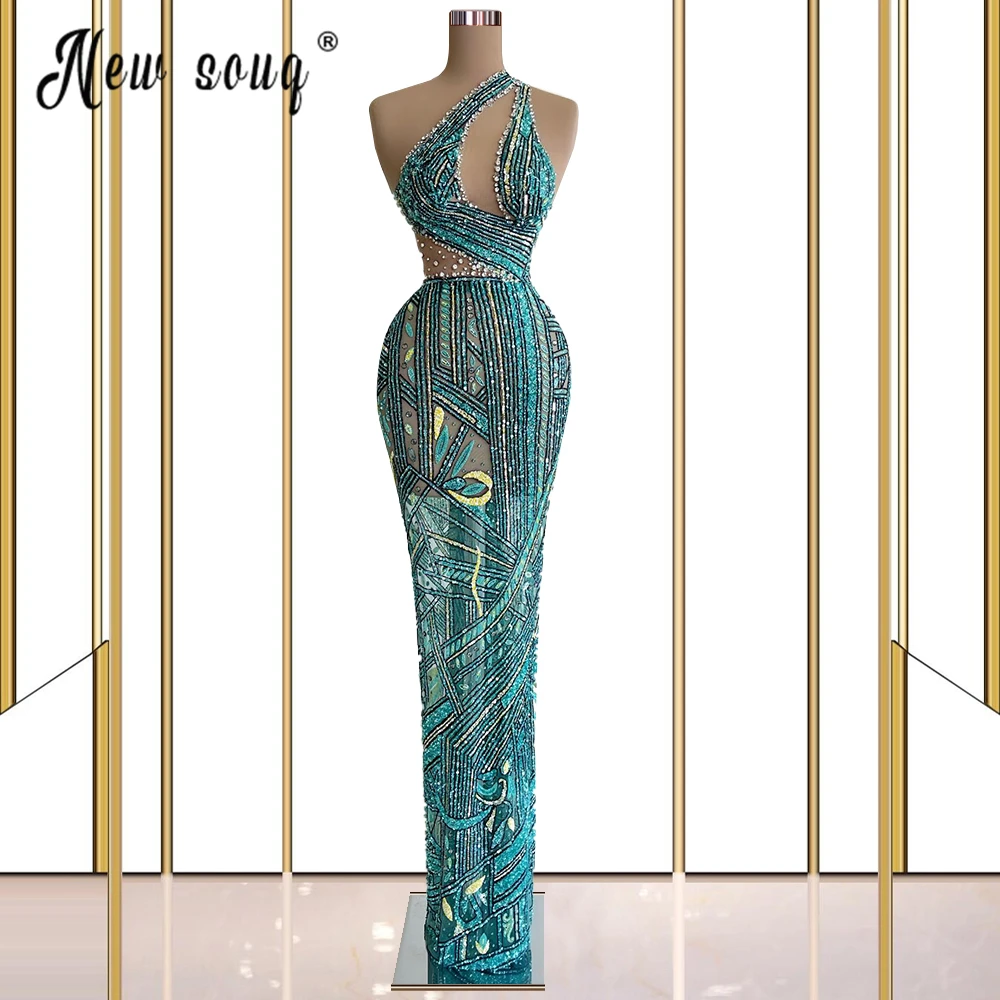 

Celebrity Dresses Heavy Beaded Mermaid One Shoulder Formal Evening Dress for Women 2022 Luxury Emerald Green Crystals Party Gown