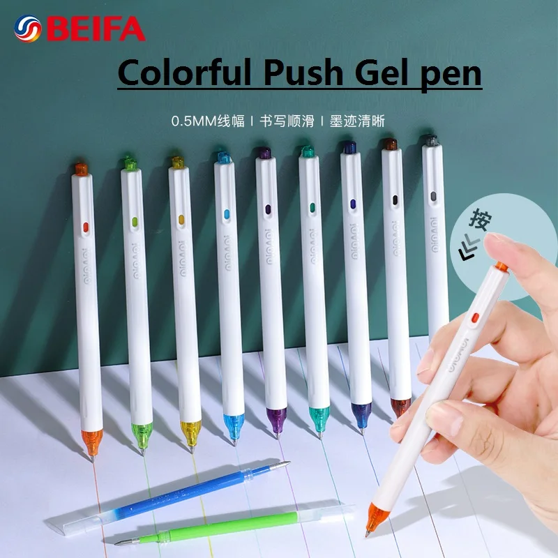 Beifa Kawaii Gel Pen Student Writing Supplies 0.5MM Black Ink Caneta канцелярия stylo Press Ball Pens for School Office Applianc