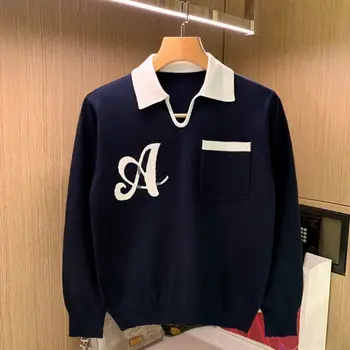 Polo a maniche lunghe da uomo lavorata a maglia autunno inverno 1