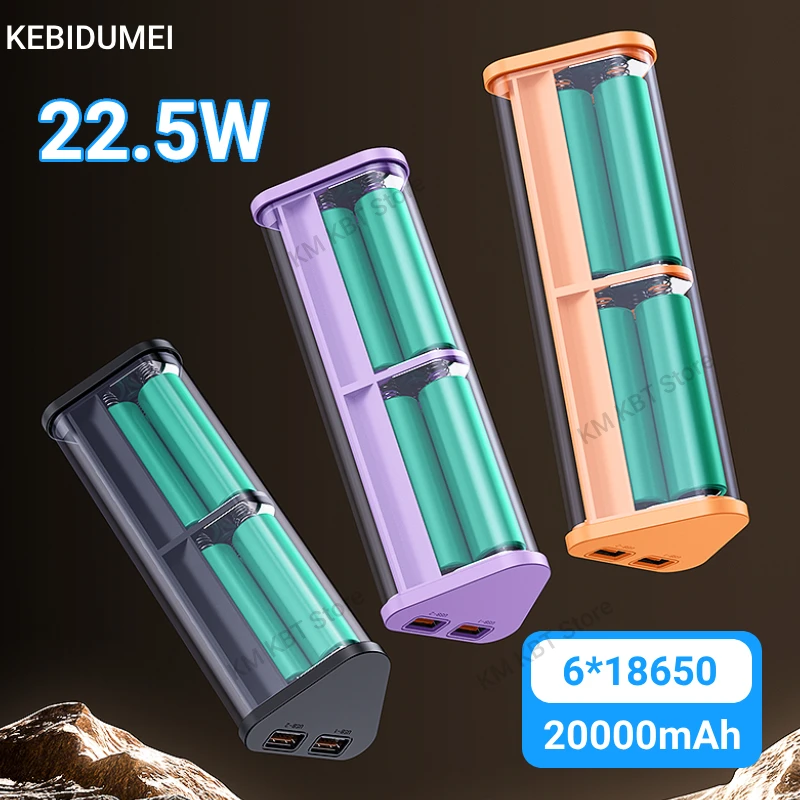 Transparent 22.5W DIY Fast Charging Battery Case - 20000mAh Capacity