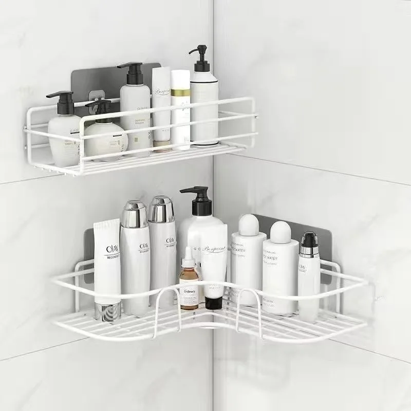 Bathroom Shelf Wall Mounted Corner Storage Shelves Shampoo Holder Iron Shower Drain Basket Bathroom Accessories Organizer 5