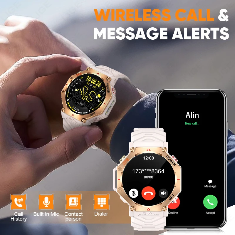 LIGE GPS Smart Watch Premium Military Bluetooth Call Outdoor Sports 3ATM Waterproof AMOLED 1.39 Inch Screen New Smartwatch Men