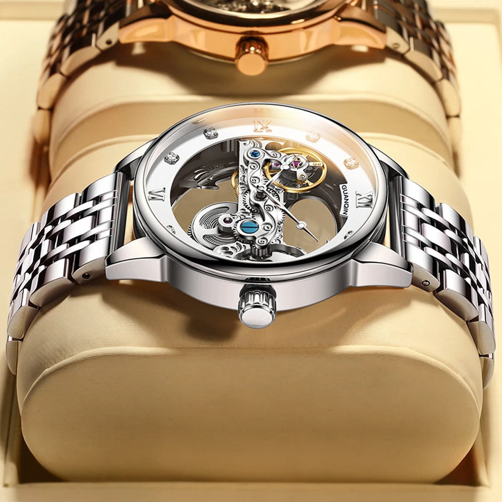 GUANQIN Mens Mechanical Watches Hollow Automatic Watch For Men Top Brand Luxury Sports Men's Wristwatch Clock Waterproof Relojes