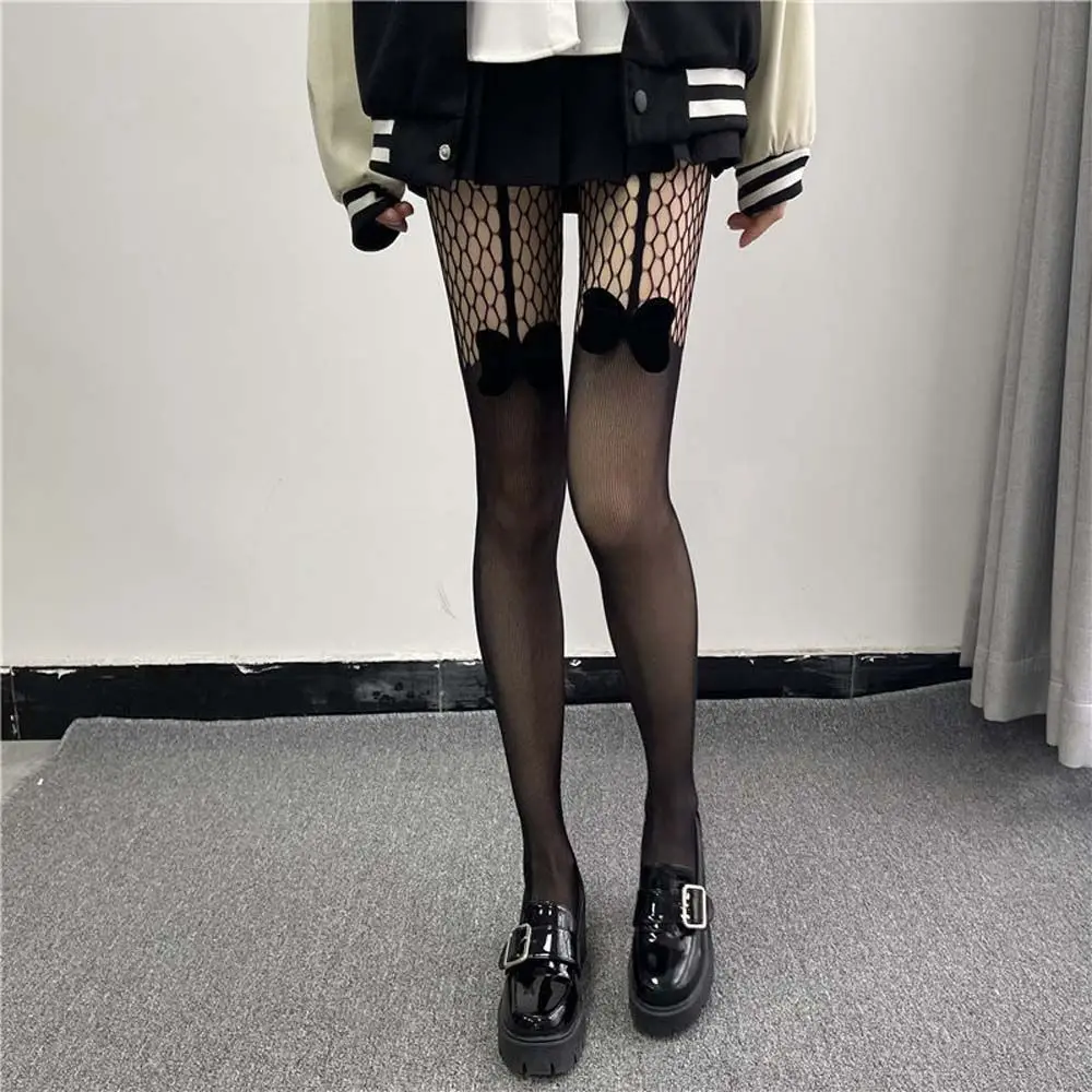 

Ultra thin Black Harajuku Girls Gift Women Bottoming Pantyhose Ladies Mesh Pantyhose Lolita Tights Bowknot Fishnet Hosiery