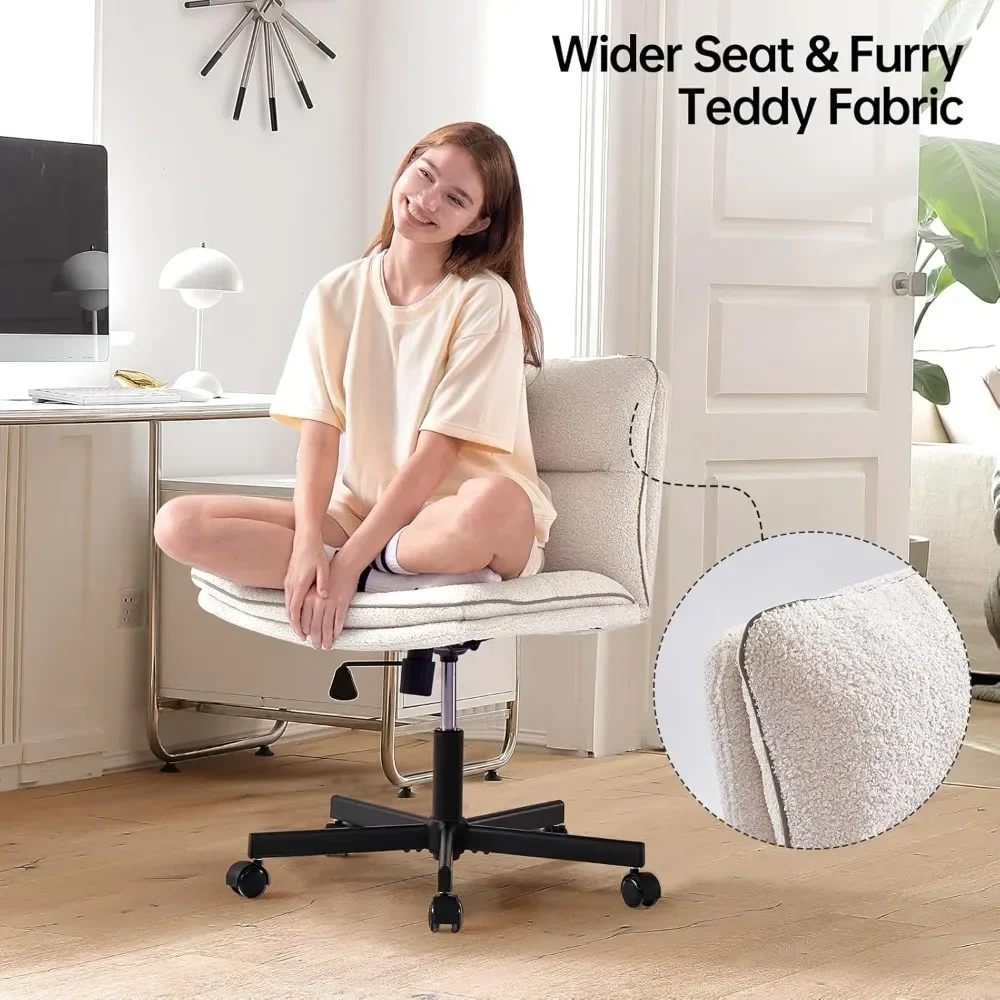 "ergonomic swivel desk chair with faux fur seat for comfortable home office use"