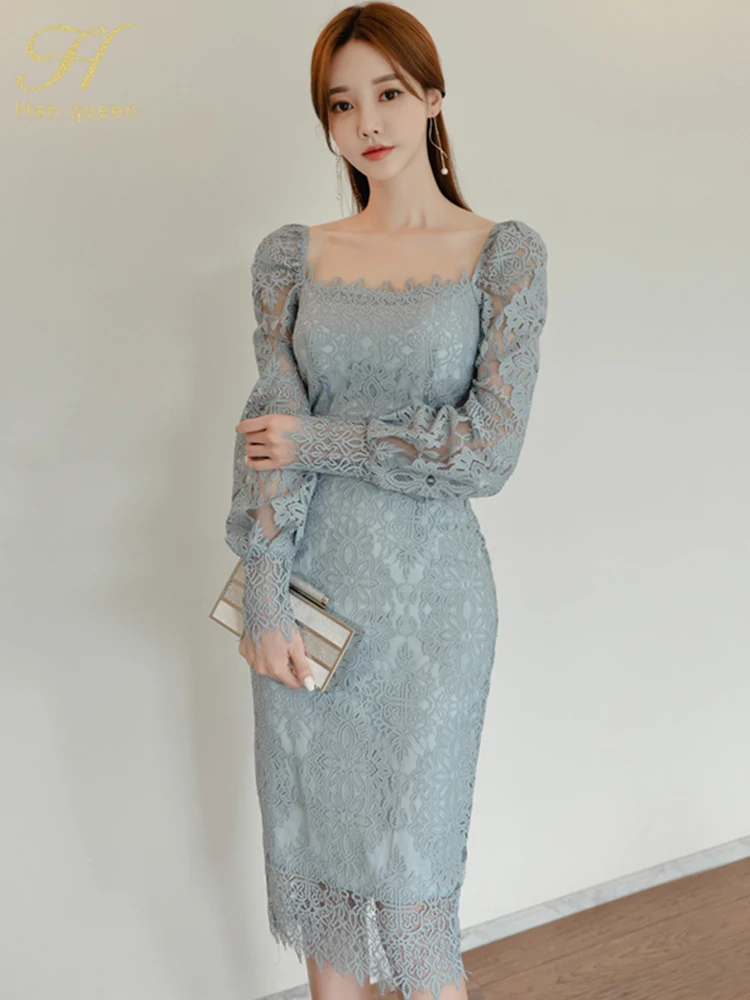 H-Han-Queen-Women-s-New-Sexy-Elegant-OL-Lace-Dress-Office-Lady-Evening ...