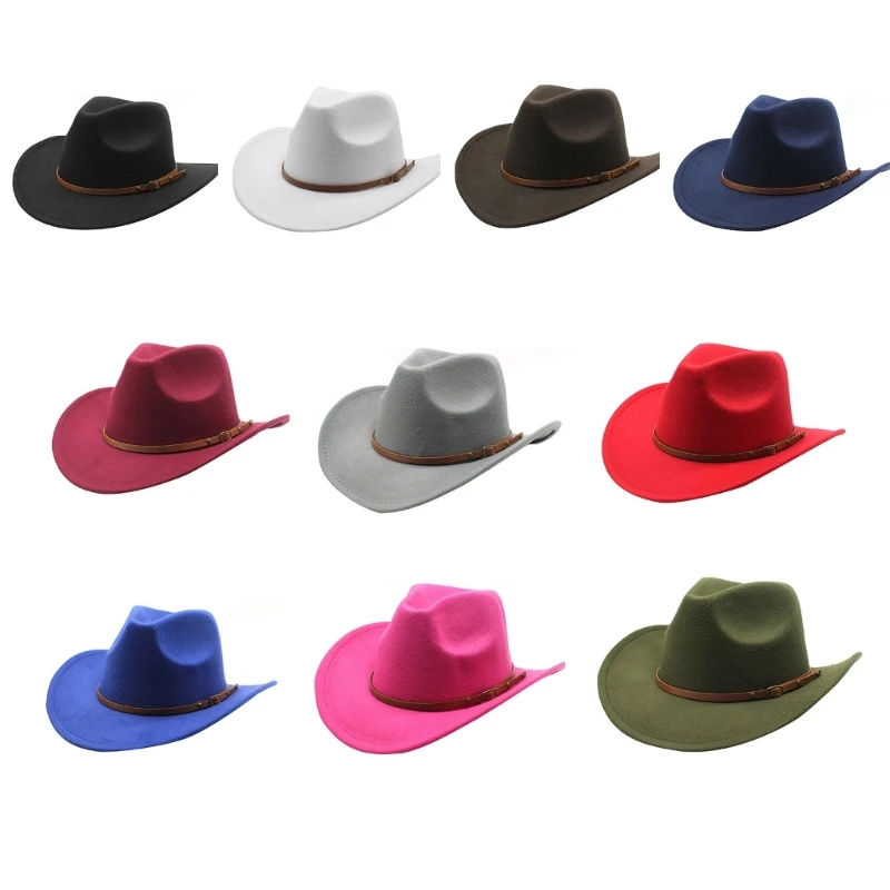 

Woolen Felt Cowgirl Hat Men Women Cosplay Party Accessories Western Cowboy Cap