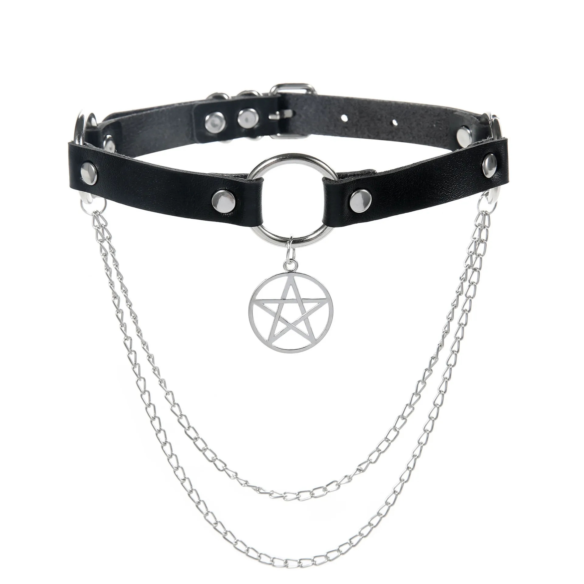 Harajuku Goth Punk PU Leather Tassel Chain Hollow Pentagram Harajuku Goth Punk PU Leather Tassel Chain Hollow Pentagram