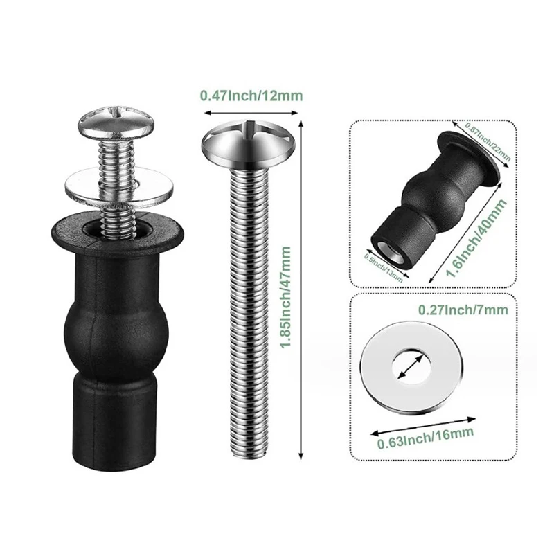 2 Pack Toilet Seat Screws Hinges Expanding Rubber Top Bottom Load Nuts Fixings WC Blind Hole Bathroom Accessories Replacement