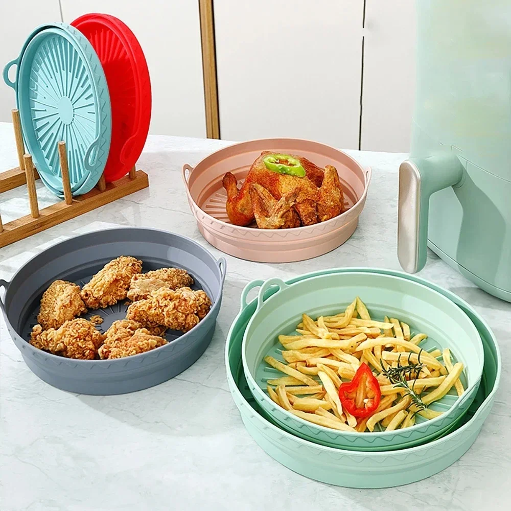 

Air Fryer Tray Circular Baking Tray 23cm Foldable High Temperature Resistance Food Grade Silicone Mold Thickened Type Cake Pan