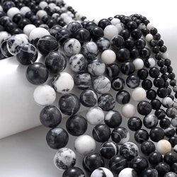 Vibrant Natural Gemstone Round Loose Beads for Handmade Jewelry Crafting (Black White Zebra)